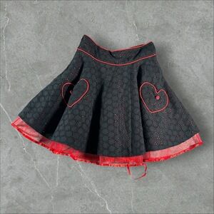 Living Dead Souls Mini Skirt Women M Black Red Heart Flared Eyelet Goth Emo Punk